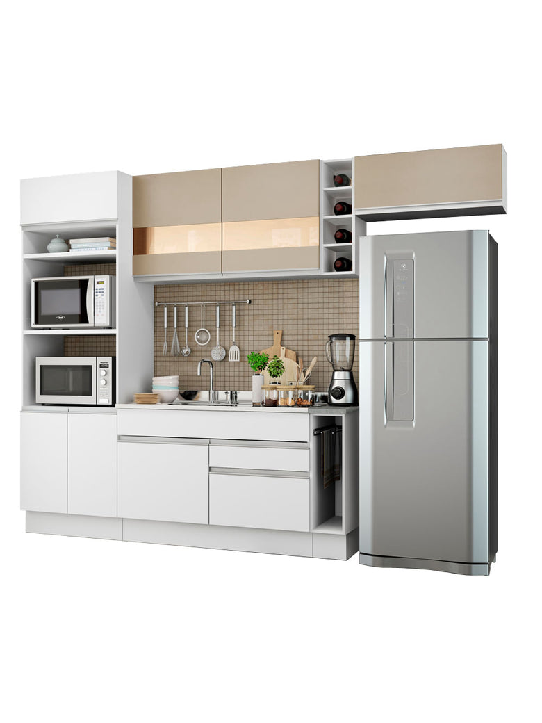 Armário de Cozinha Completa 290cm Branco/Branco/Crema Safira Madesa 03