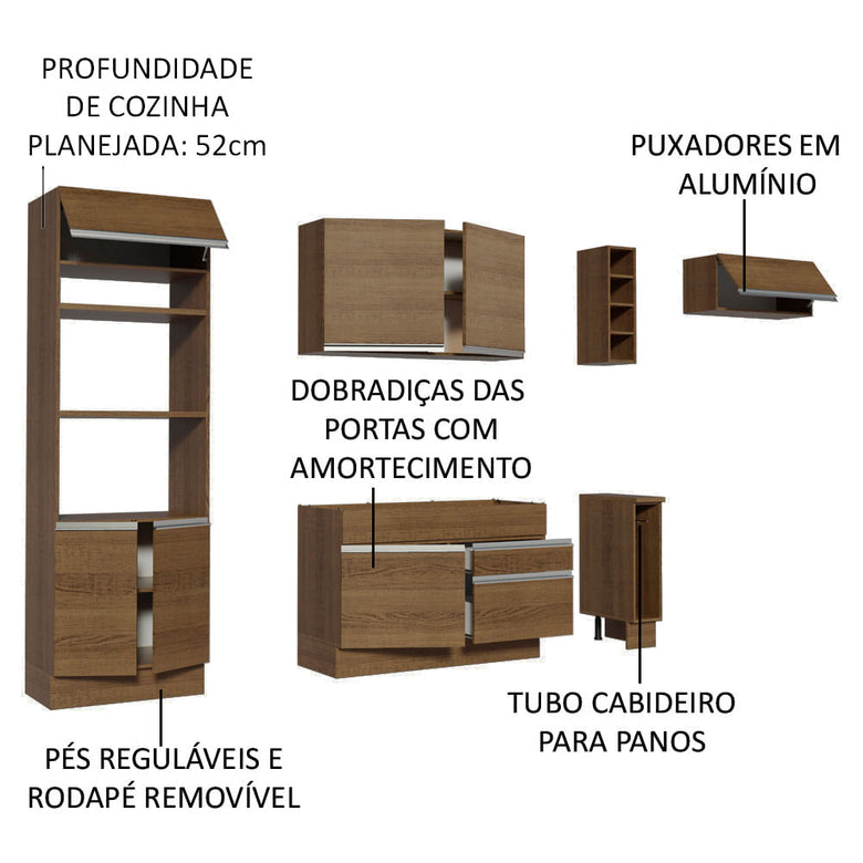 Armário de Cozinha Completa 290cm Rustic Safira Madesa 04