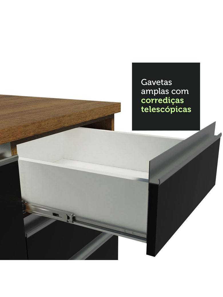 Armário de Cozinha Completa 290cm Rustic/Preto/Rustic Safira Madesa 04