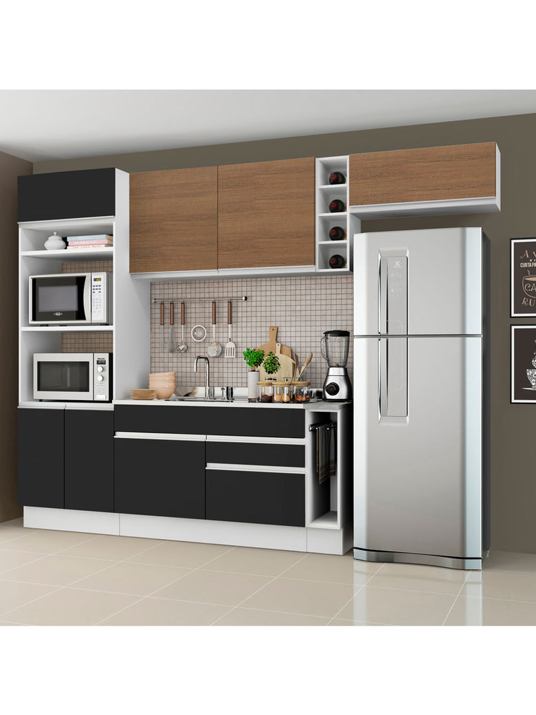 Armário de Cozinha Completa 290cm Branco/Preto/Rustic Safira Madesa 04
