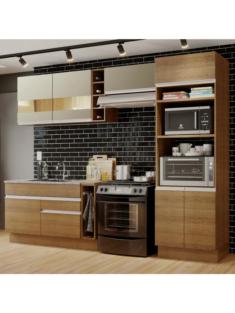 Armário de Cozinha Completa 290cm Rustic/Rustic/Crema Cristal Madesa 09