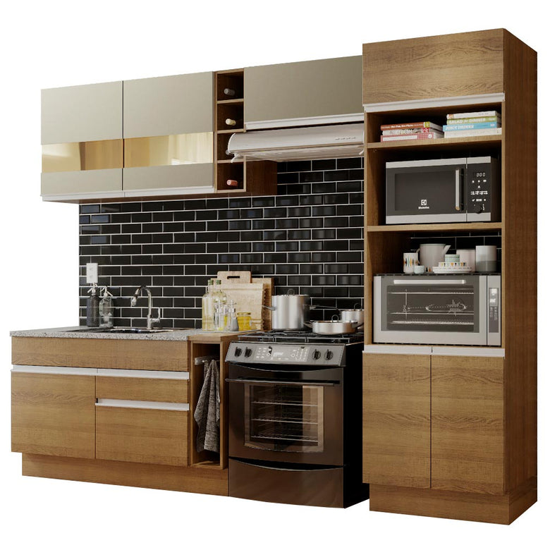 Armário de Cozinha Completa 290cm Rustic/Rustic/Crema Cristal Madesa 09