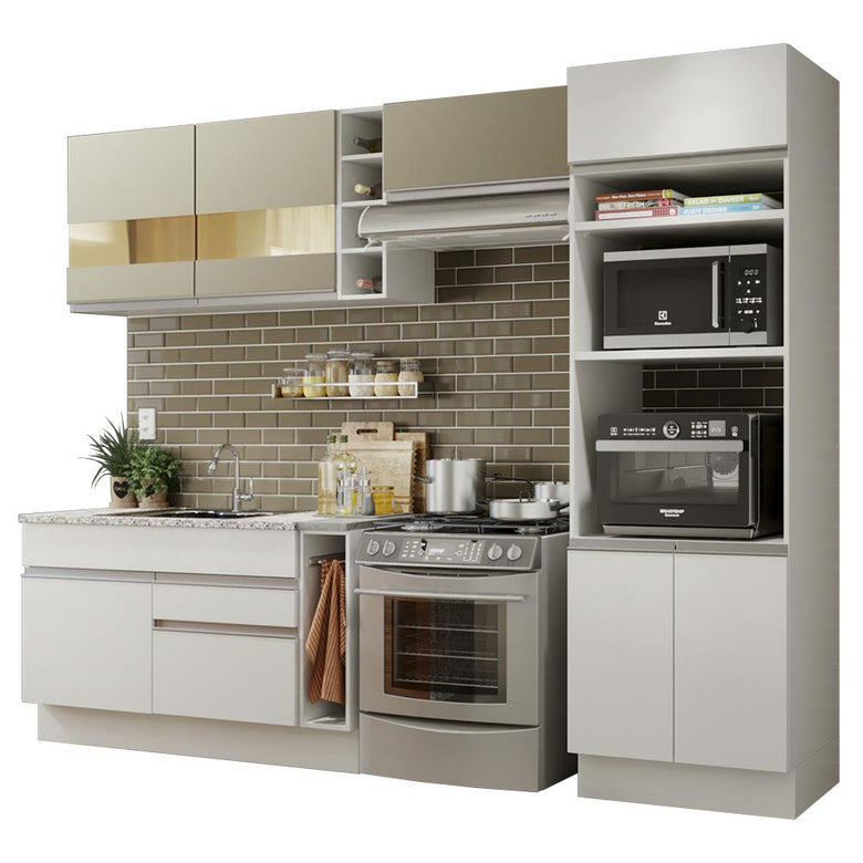 Armário de Cozinha Completa 290cm Branco/Branco/Crema Cristal Madesa 09
