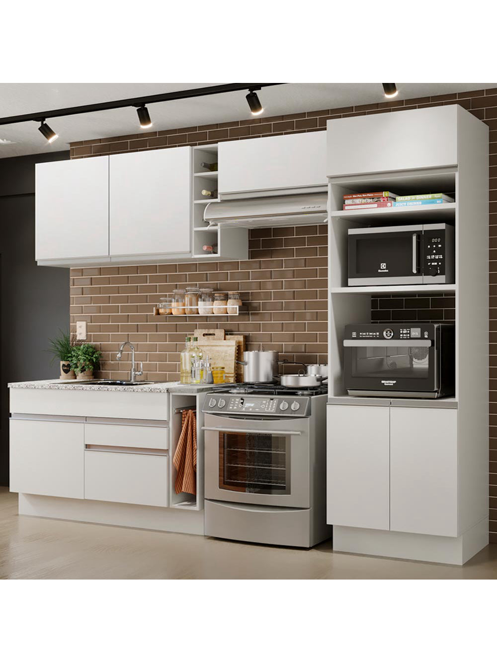 Armário de Cozinha Completa 290cm Branco Cristal Madesa 09 - Branco