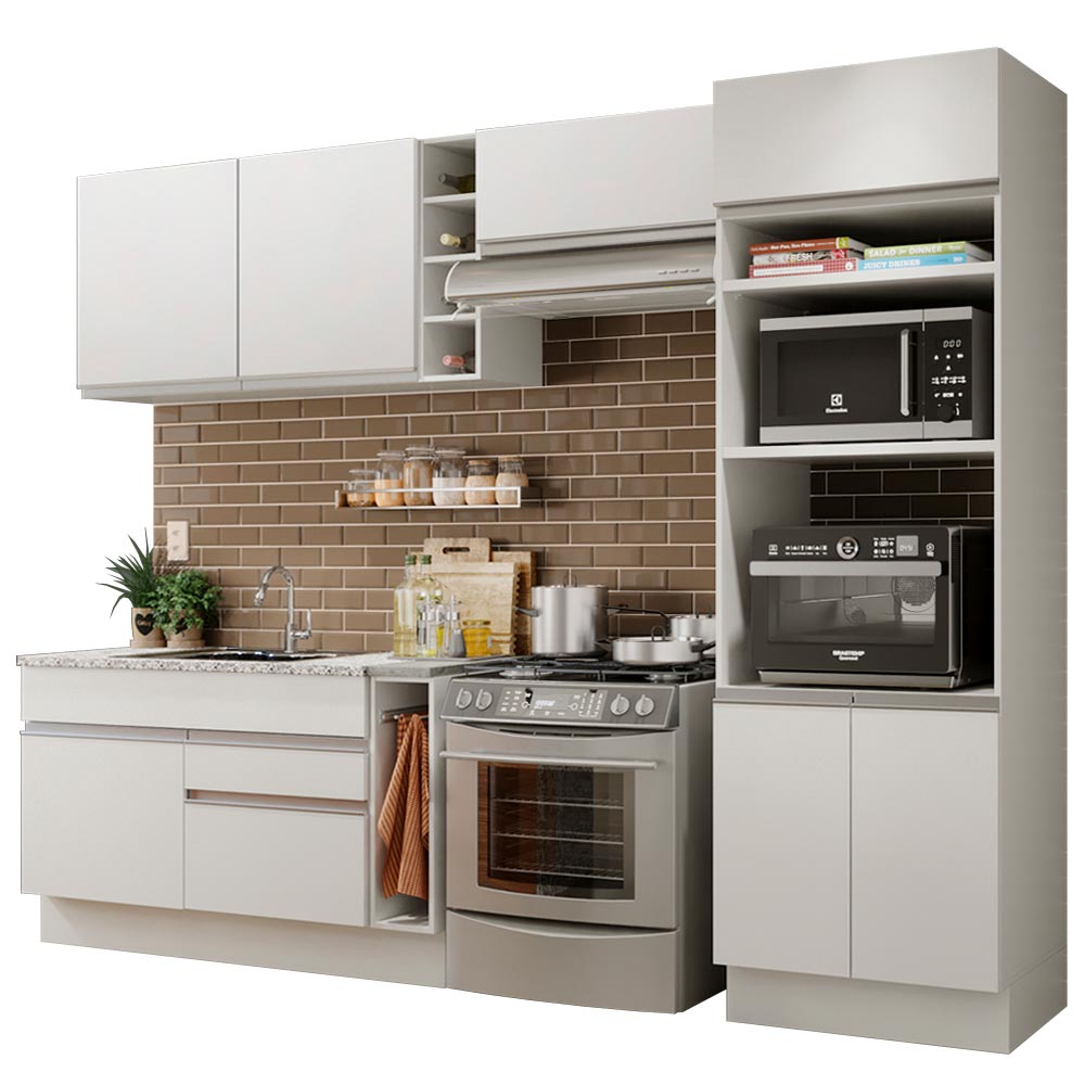 Armário de Cozinha Completa 290cm Branco Cristal Madesa 09 - Branco