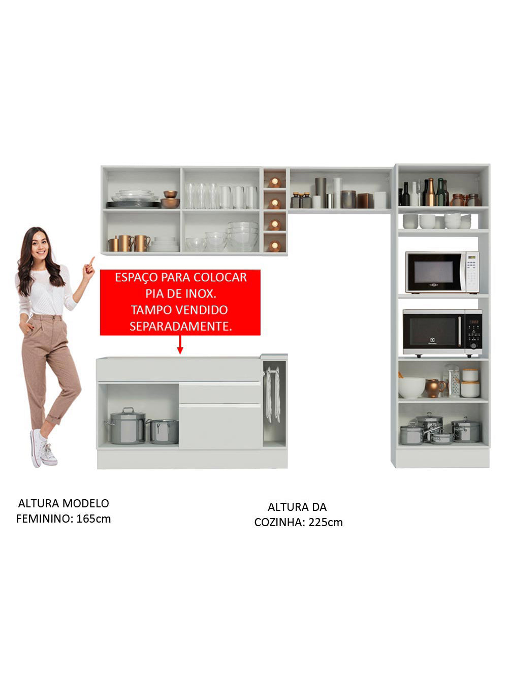 Armário de Cozinha Completa 290cm Branco Cristal Madesa 09