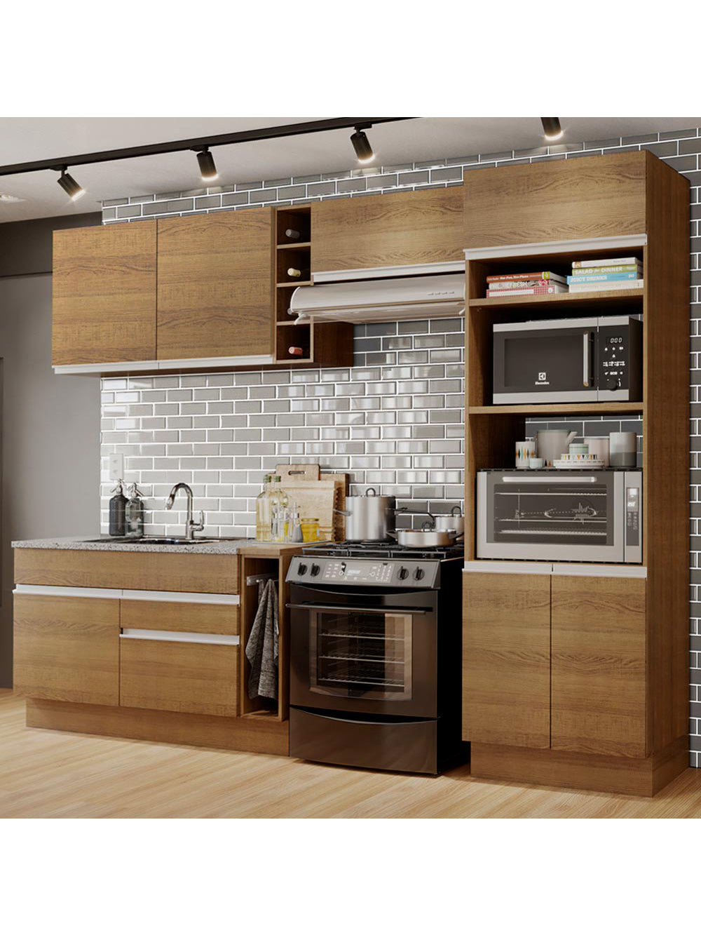 Armário de Cozinha Completa 290cm Rustic Cristal Madesa 09 - Rustic