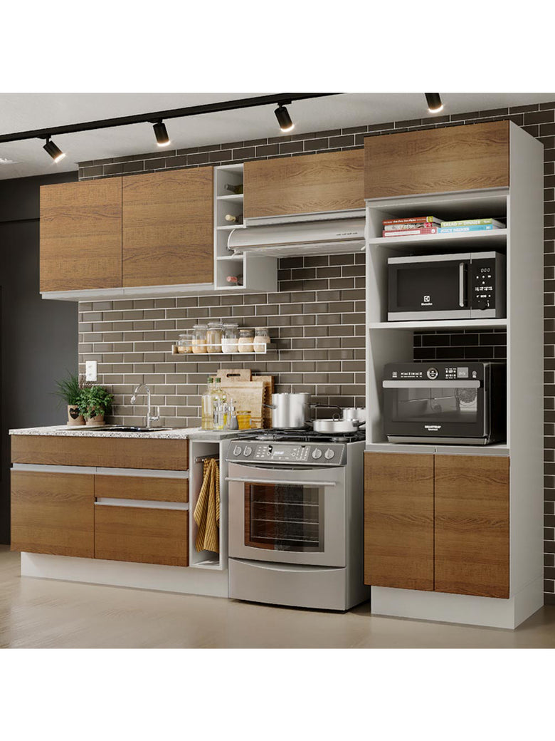 Armário de Cozinha Completa 290cm Branco/Rustic Cristal Madesa 09