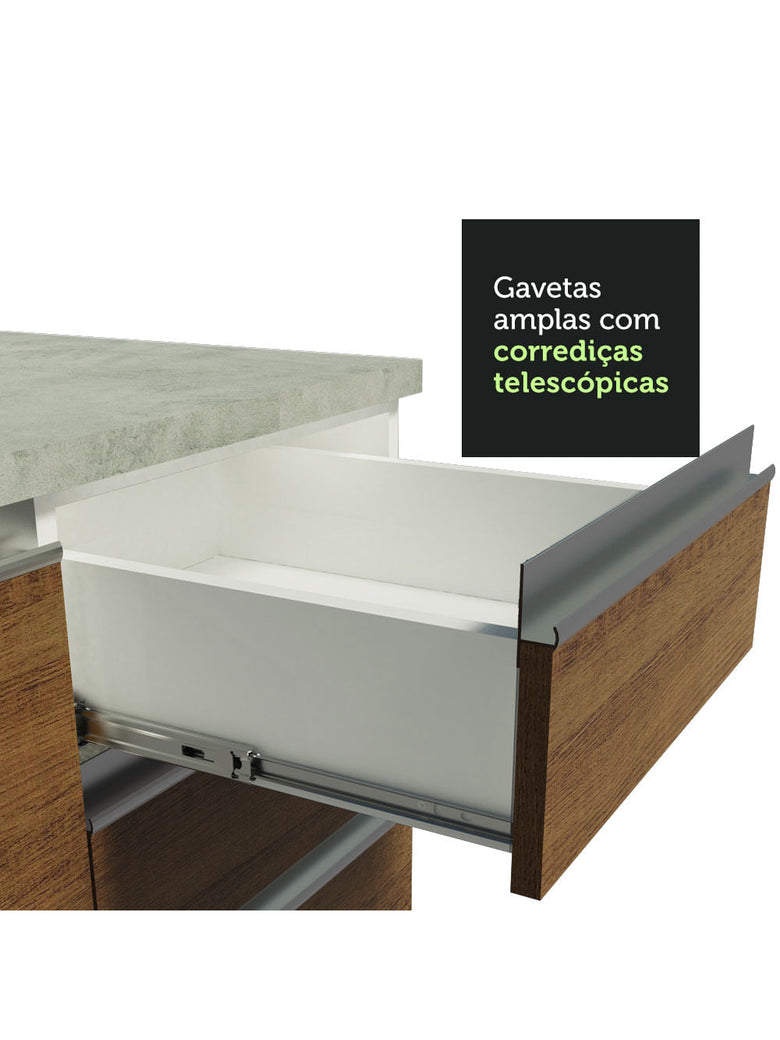 Armário de Cozinha Completa 290cm Branco/Rustic Cristal Madesa 09