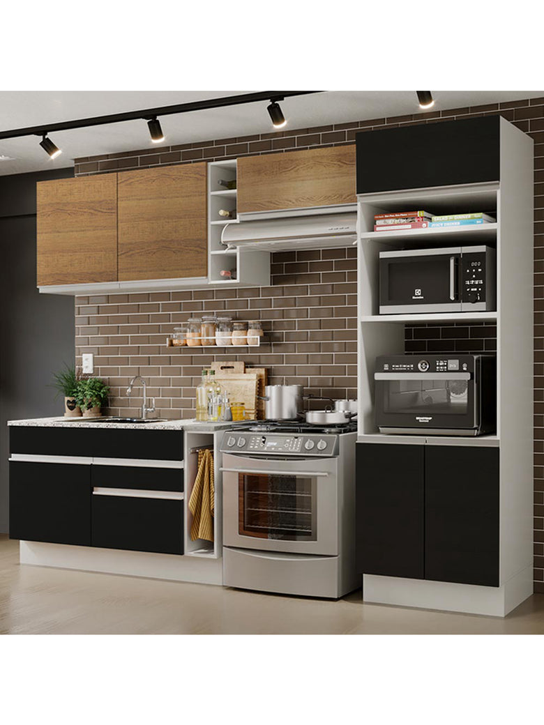 Armário de Cozinha Completa 290cm Branco/Preto/Rustic Cristal Madesa 09
