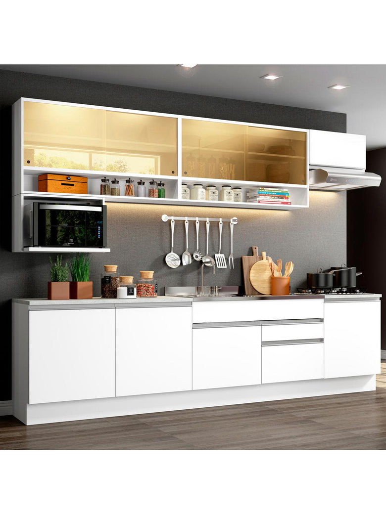 Armário de Cozinha Completa 300cm Branco Verona Madesa 01