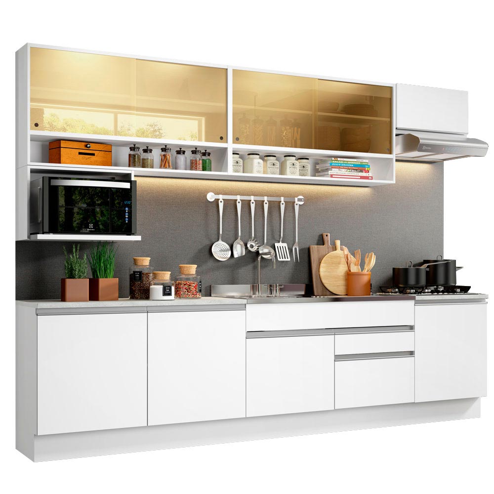 Armário de Cozinha Completa 300cm Branco Verona Madesa 01 - Branco