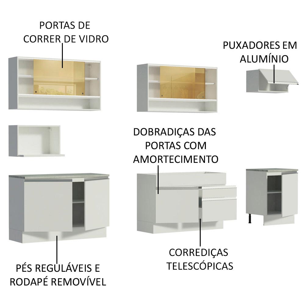 Armário de Cozinha Completa 300cm Branco Verona Madesa 01