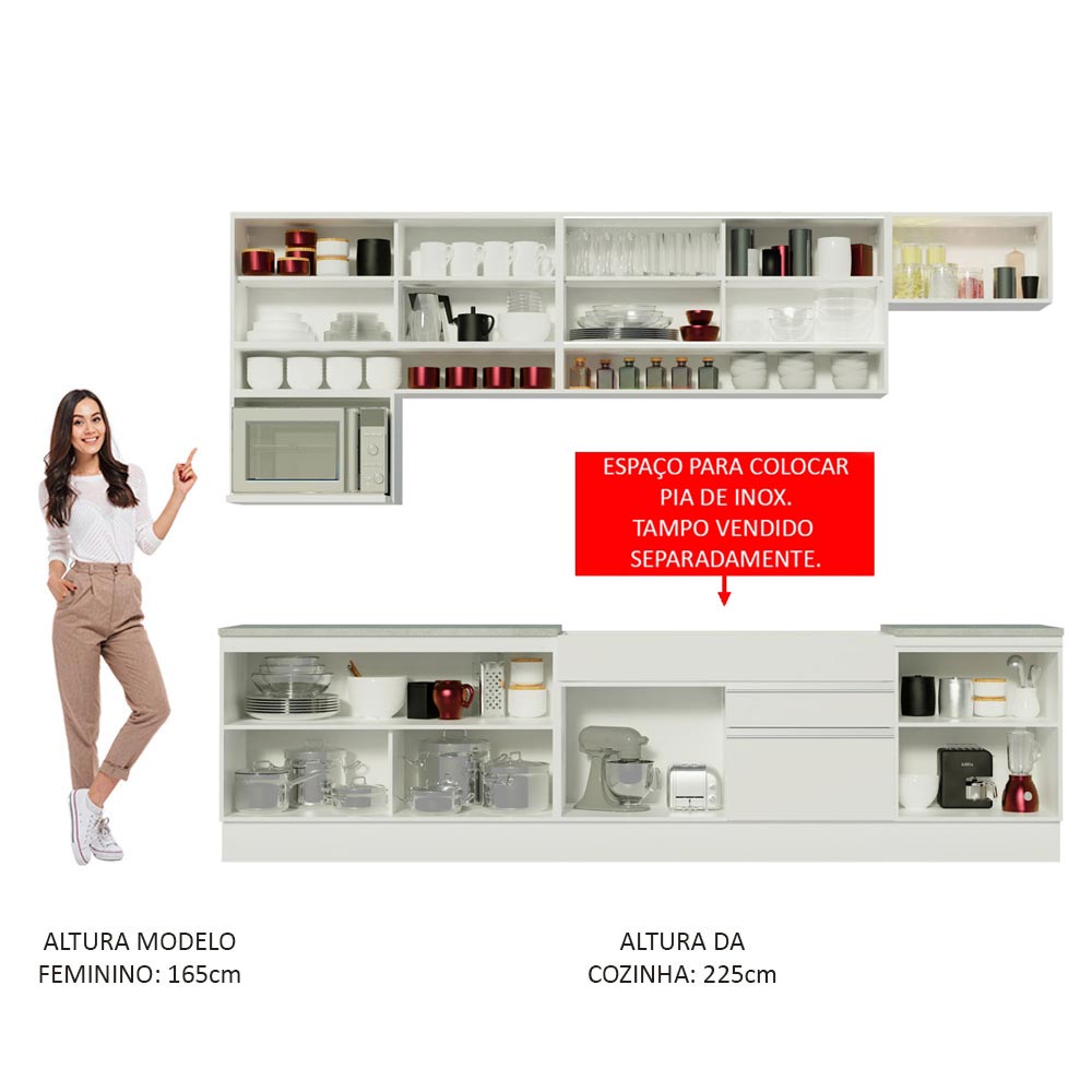 Armário de Cozinha Completa 300cm Branco Verona Madesa 01