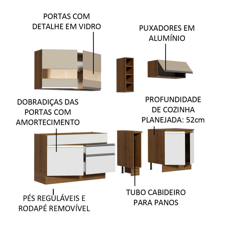 Armário de Cozinha Completa 220cm Branco/Rustic/Crema Parma Madesa 02