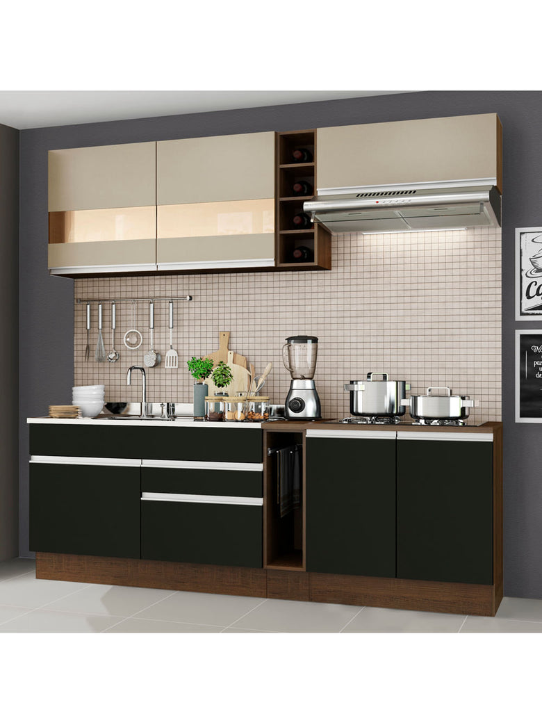 Armário de Cozinha Completa 220cm Rustic/Preto/Crema Parma Madesa 02