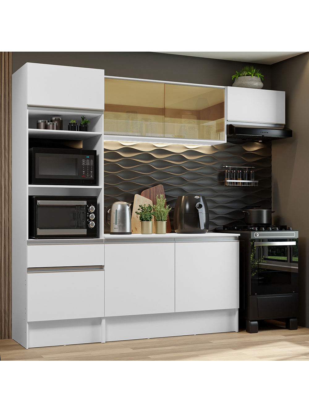 Armário de Cozinha Completa 240cm Branco Diamante Madesa 02 - Branco