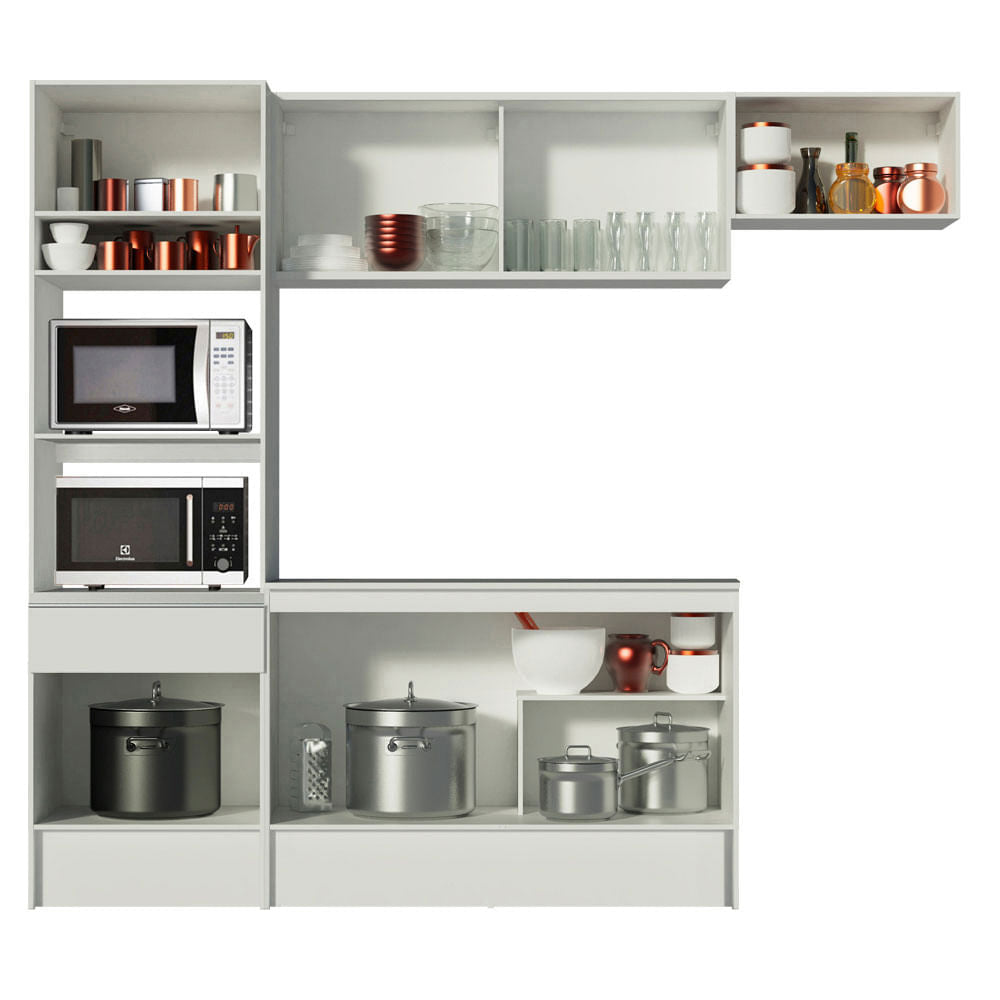 Armário de Cozinha Completa 240cm Branco Diamante Madesa 02