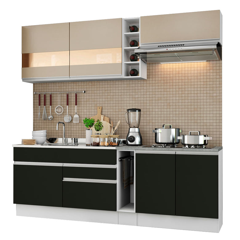 Armário de Cozinha Completa 220cm Branco/Preto/Crema Parma Madesa 02
