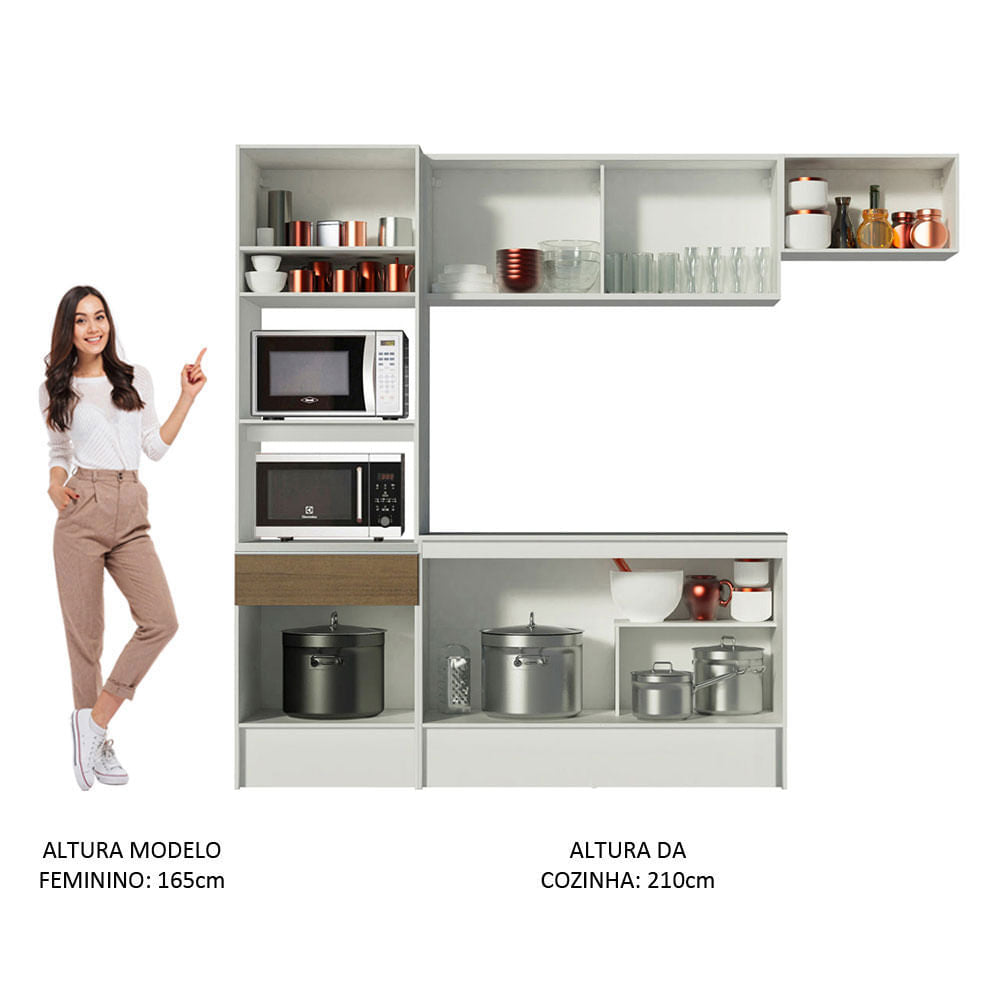 Armário de Cozinha Completa 240cm Branco/Rustic Diamante Madesa 02