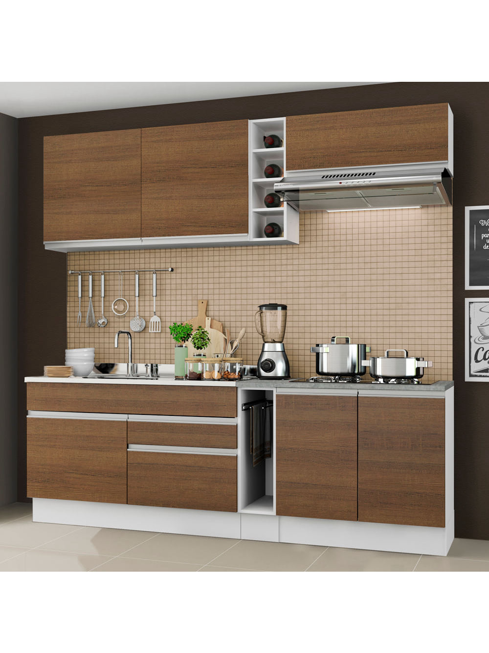 Armário de Cozinha Completa 220cm Branco/Rustic Parma Madesa 03 - Branco/Rustic