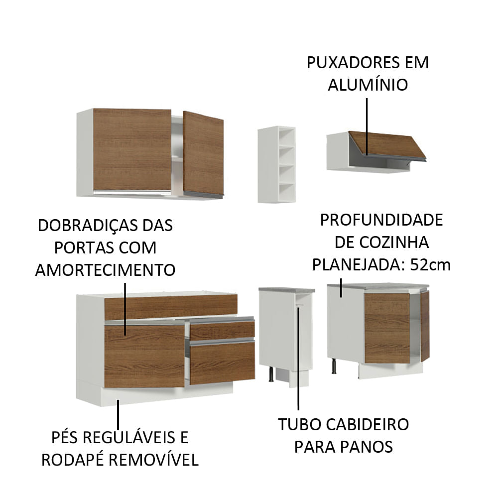 Armário de Cozinha Completa 220cm Branco/Rustic Parma Madesa 03