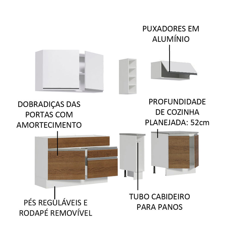 Armário de Cozinha Completa 220cm Branco/Rustic/Branco Parma Madesa 03