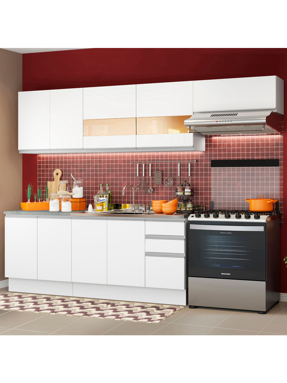 Armário de Cozinha Completa 280cm Branco Marcela Madesa 03 - Branco