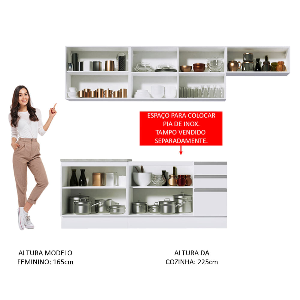 Armário de Cozinha Completa 280cm Branco Marcela Madesa 03