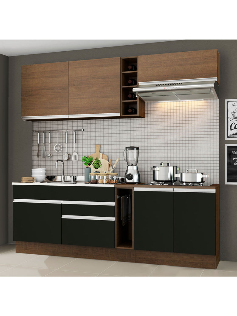 Armário de Cozinha Completa 220cm Rustic/Preto/Rustic Parma Madesa 03