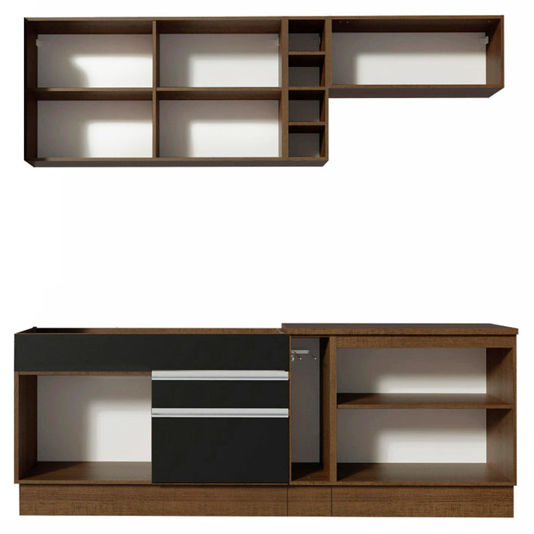 Armário de Cozinha Completa 220cm Rustic/Preto/Rustic Parma Madesa 03