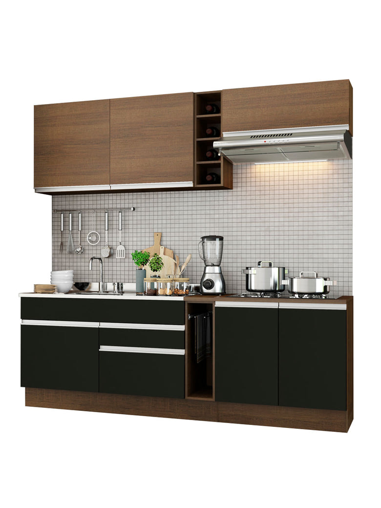 Armário de Cozinha Completa 220cm Rustic/Preto/Rustic Parma Madesa 03