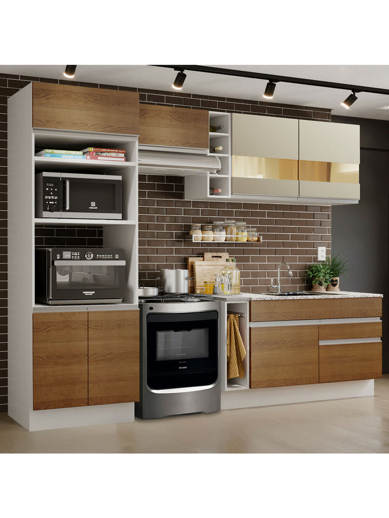 Armário de Cozinha Completa 270cm Branco/Rustic/Crema Jade Madesa 08
