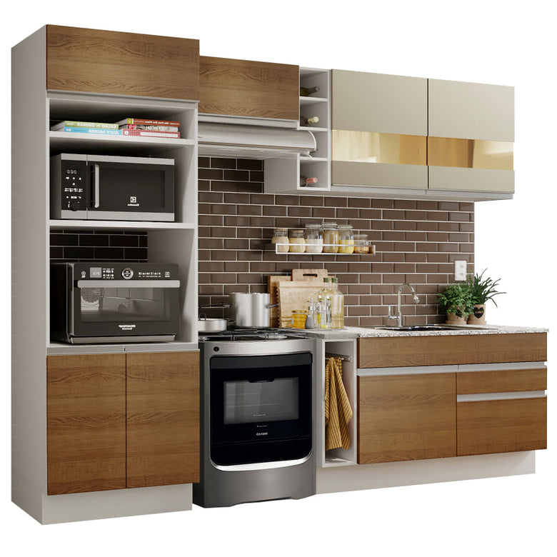 Armário de Cozinha Completa 270cm Branco/Rustic/Crema Jade Madesa 08