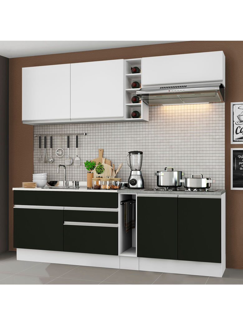 Armário de Cozinha Completa 220cm Branco/Preto/Branco Parma Madesa 03
