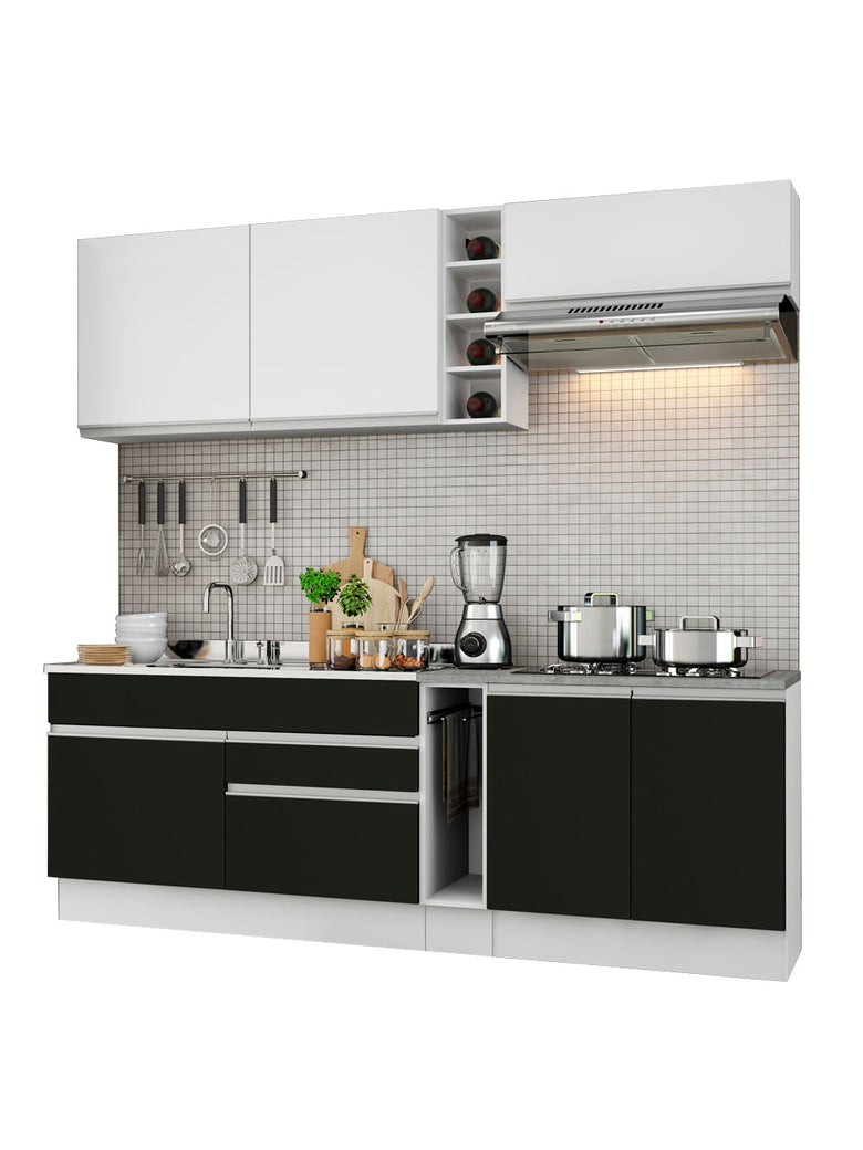 Armário de Cozinha Completa 220cm Branco/Preto/Branco Parma Madesa 03