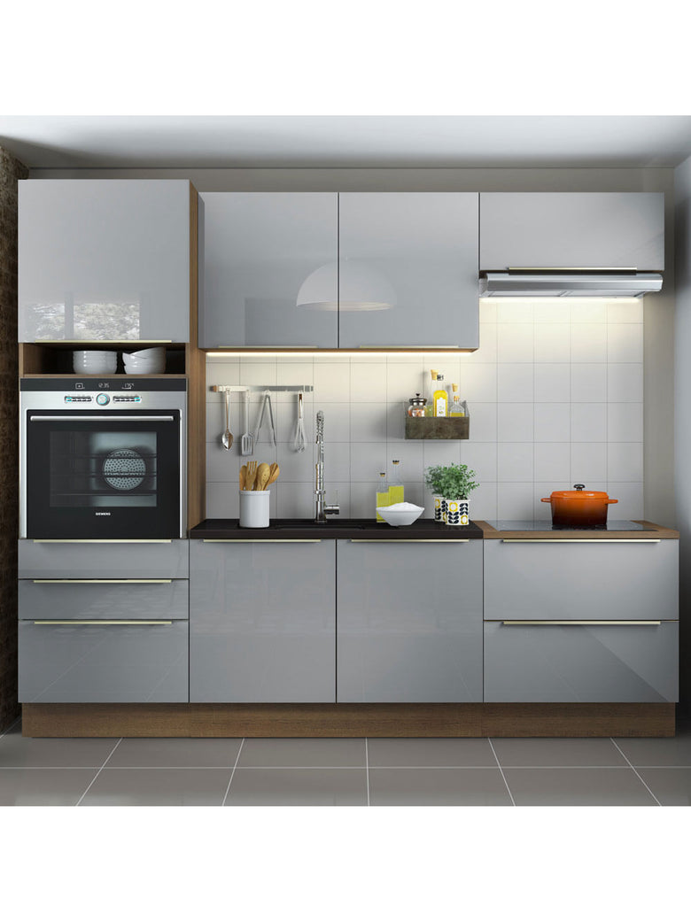 Armário de Cozinha Completa 260cm Rustic/Cinza Lux Madesa 01