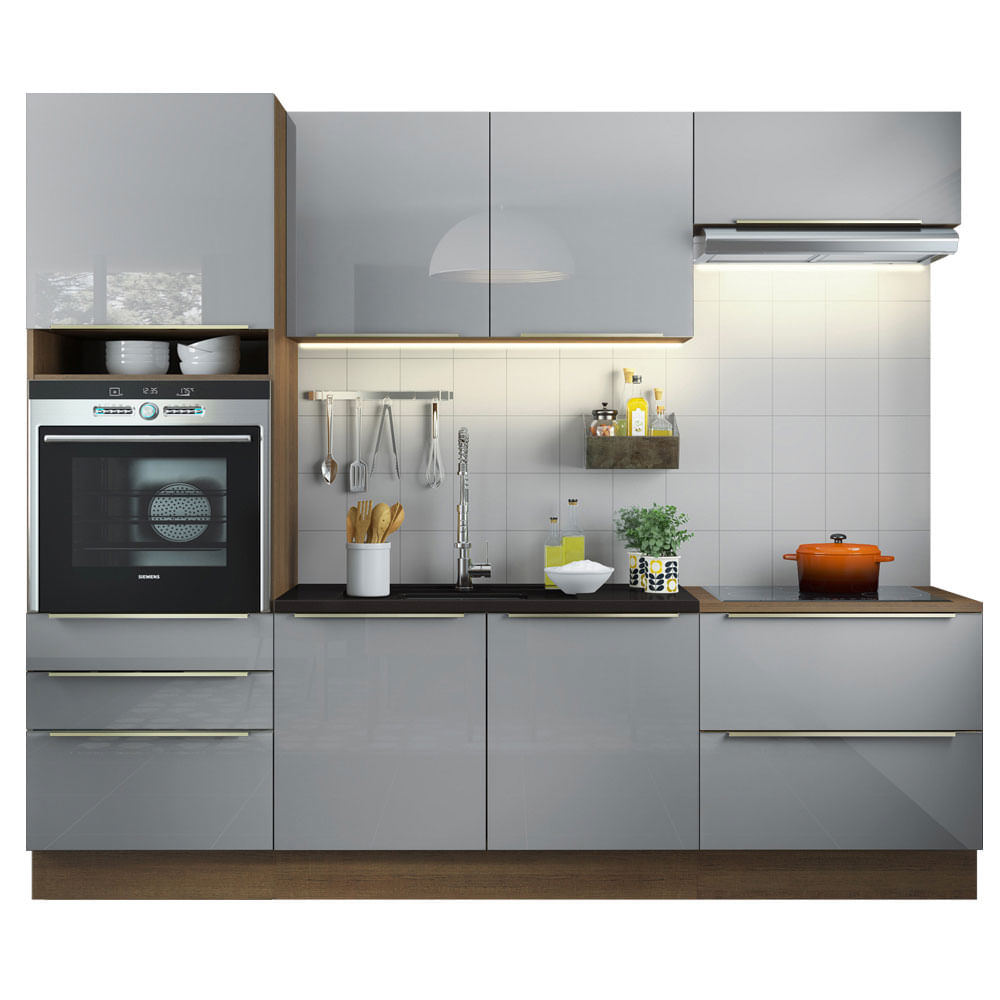 Armário de Cozinha Completa 260cm Rustic/Cinza Lux Madesa 01 - Rustic/Cinza