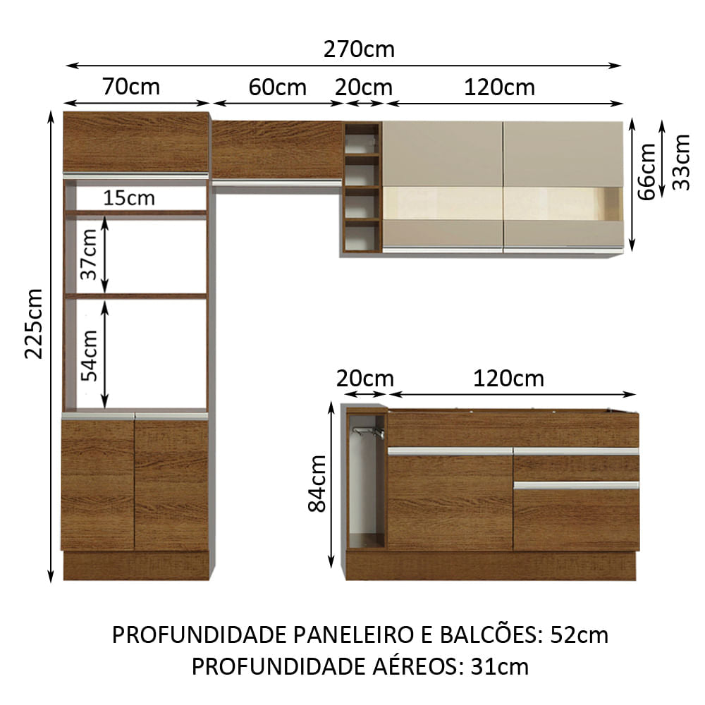 Armário de Cozinha Completa 270cm Rustic/Rustic/Crema Jade Madesa 08