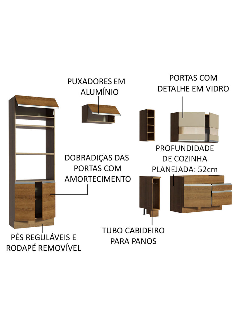 Armário de Cozinha Completa 270cm Rustic/Rustic/Crema Jade Madesa 08