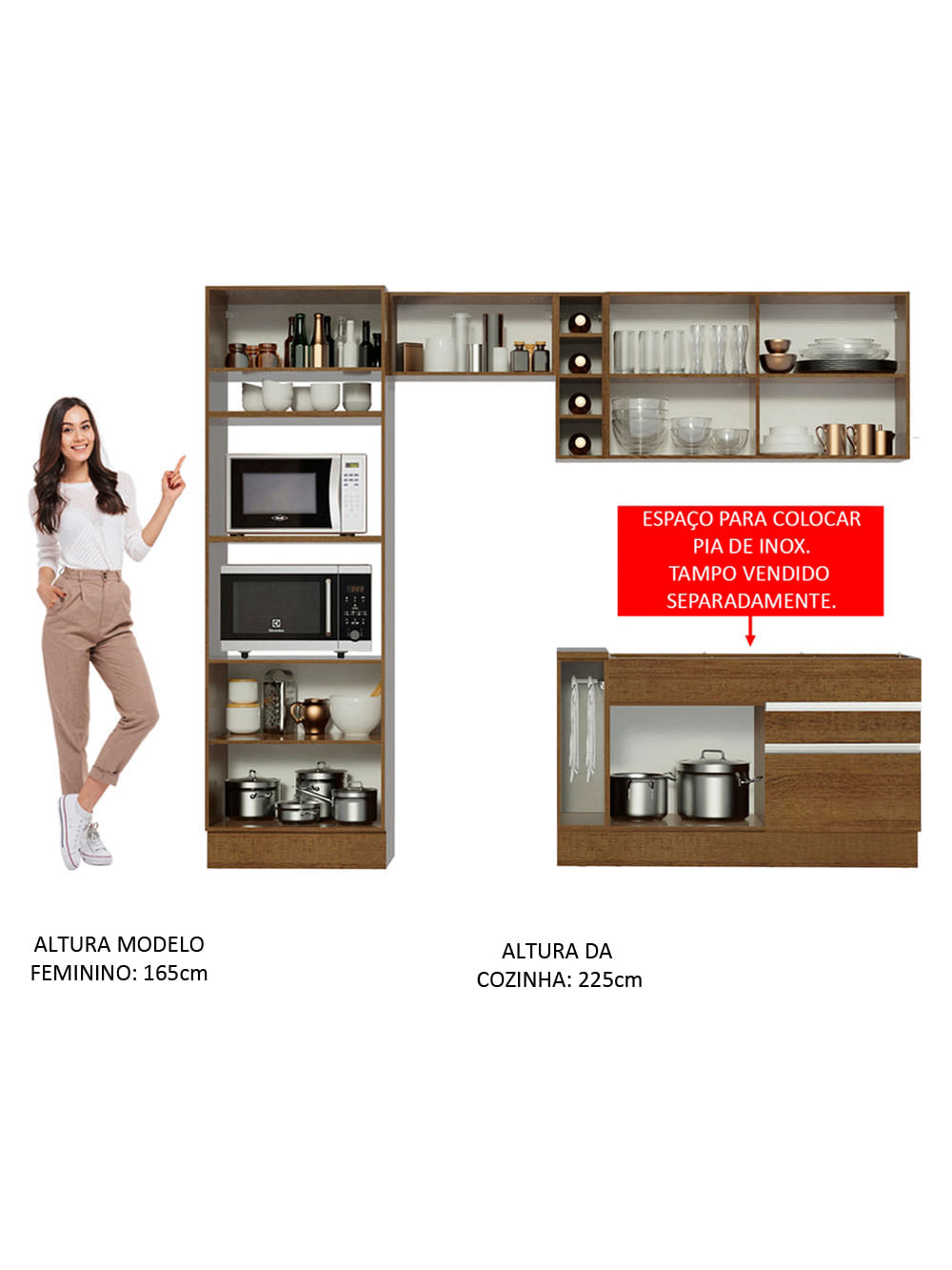 Armário de Cozinha Completa 270cm Rustic/Rustic/Crema Jade Madesa 08