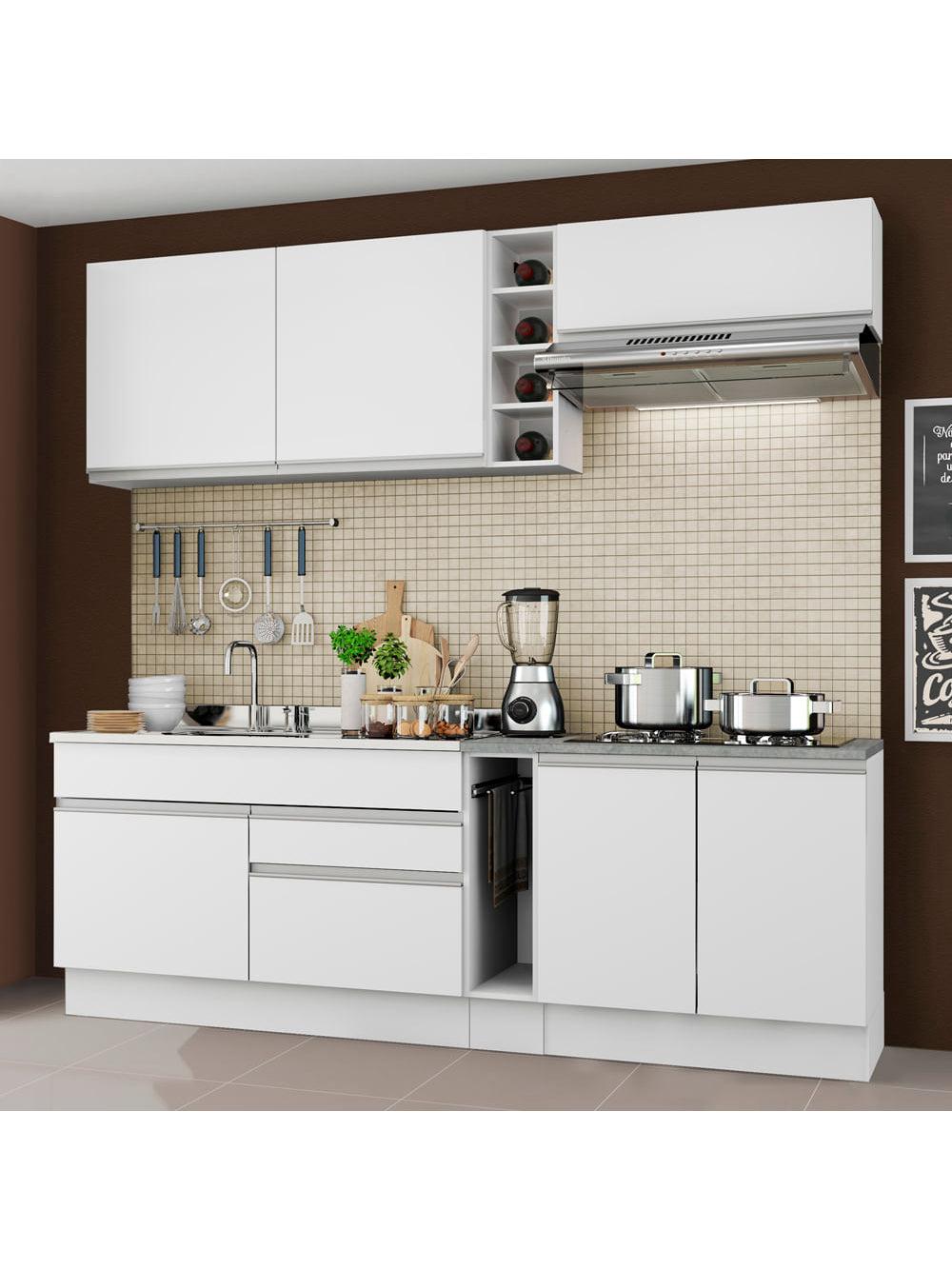 Armário de Cozinha Completa 220cm Branco Parma Madesa 03 - Branco