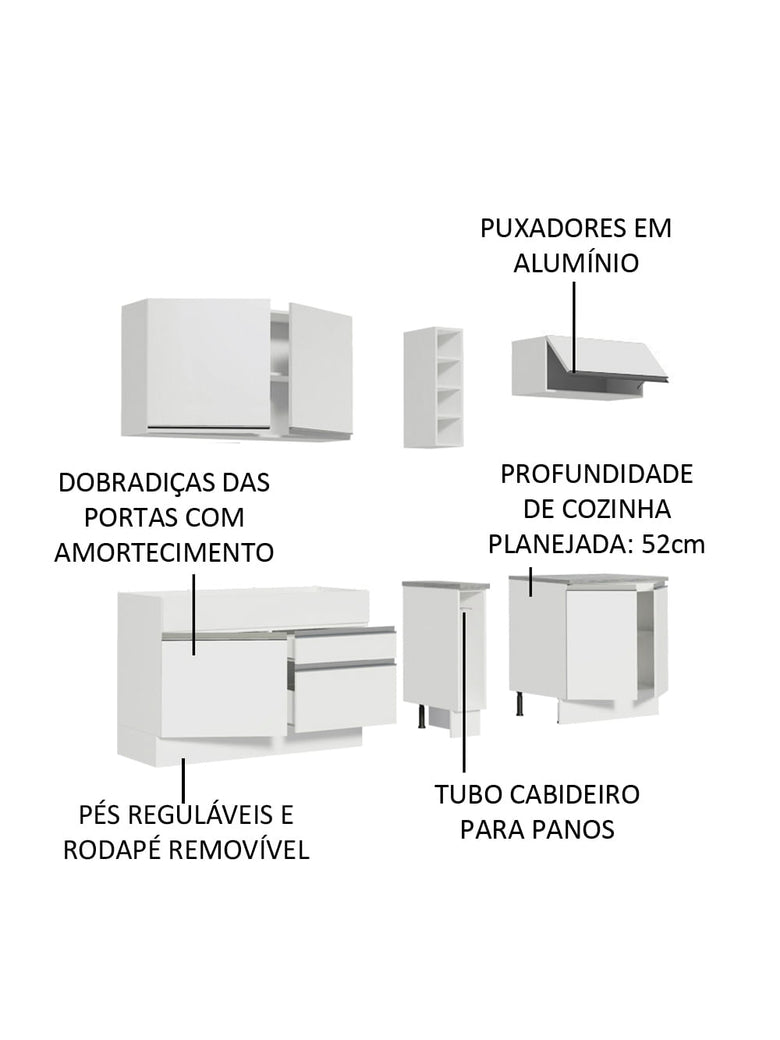 Armário de Cozinha Completa 220cm Branco Parma Madesa 03