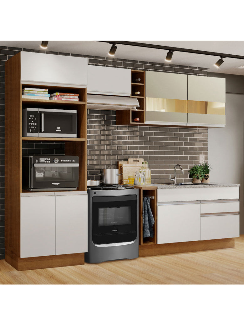 Armário de Cozinha Completa 270cm Rustic/Branco/Crema Jade Madesa 08