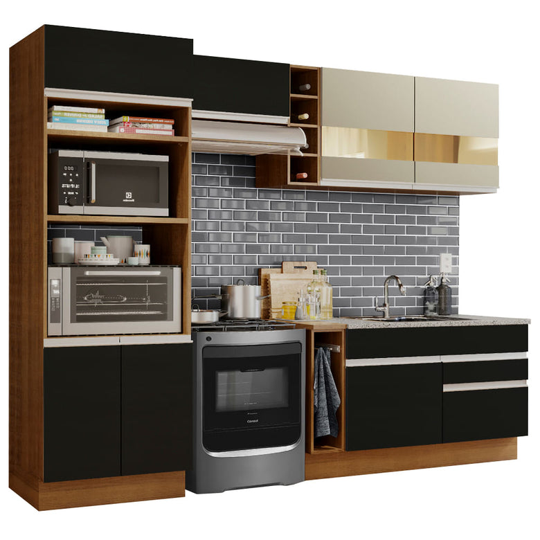 Armário de Cozinha Completa 270cm Rustic/Preto/Crema Jade Madesa 08