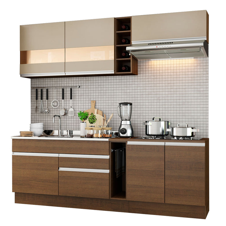 Armário de Cozinha Completa 220cm Rustic/Rustic/Crema Parma Madesa 02
