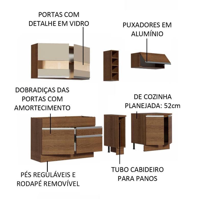 Armário de Cozinha Completa 220cm Rustic/Rustic/Crema Parma Madesa 02