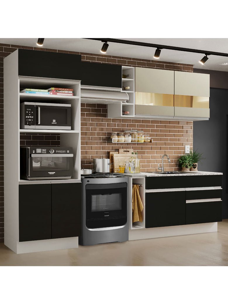 Armário de Cozinha Completa 270cm Branco/Preto/Crema Jade Madesa 08