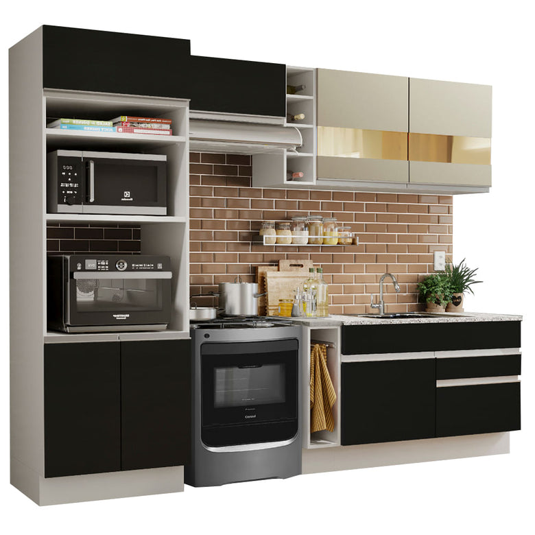 Armário de Cozinha Completa 270cm Branco/Preto/Crema Jade Madesa 08