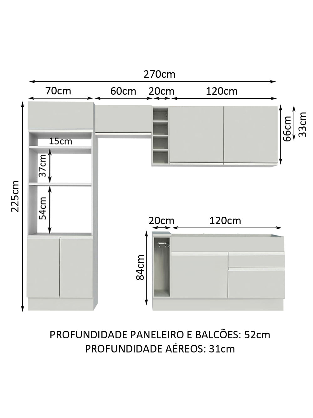 Armário de Cozinha Completa 270cm Branco Jade Madesa 09